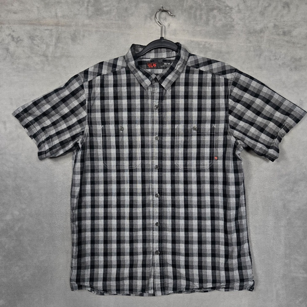 Mountain Hardwear Shirt Men M Short Sleeve Button Up‎ gray black check outdoor